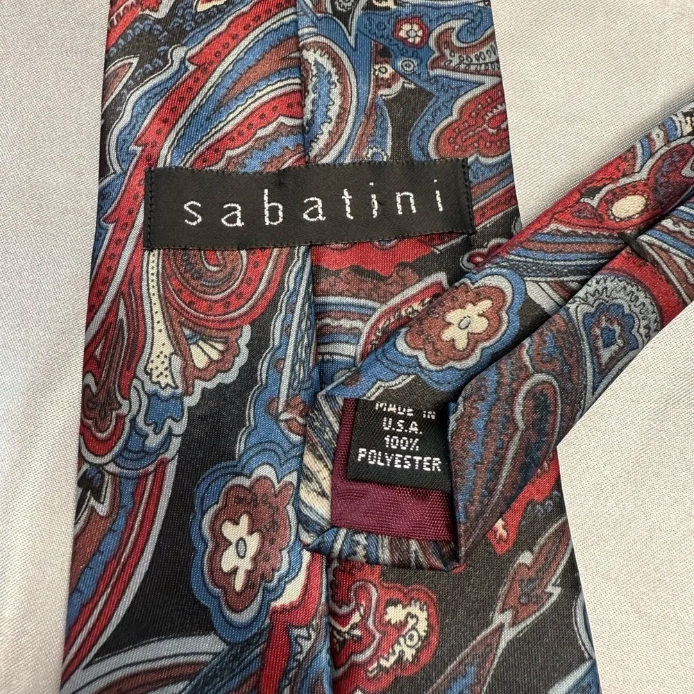 Sabatini Red, Blue, and Brown Paisley Tie 100% Poly